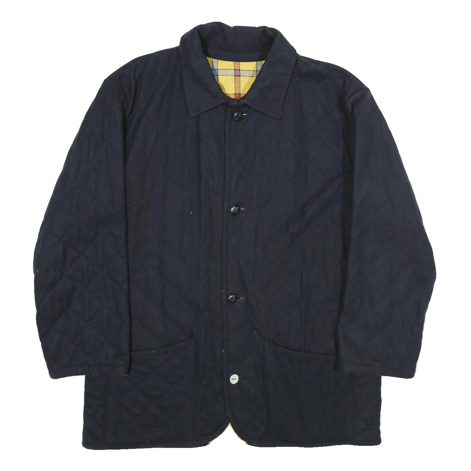 MCGREGOR Mens Navy Classic Quilted Wool Blend Jacket L Button Closure Warm