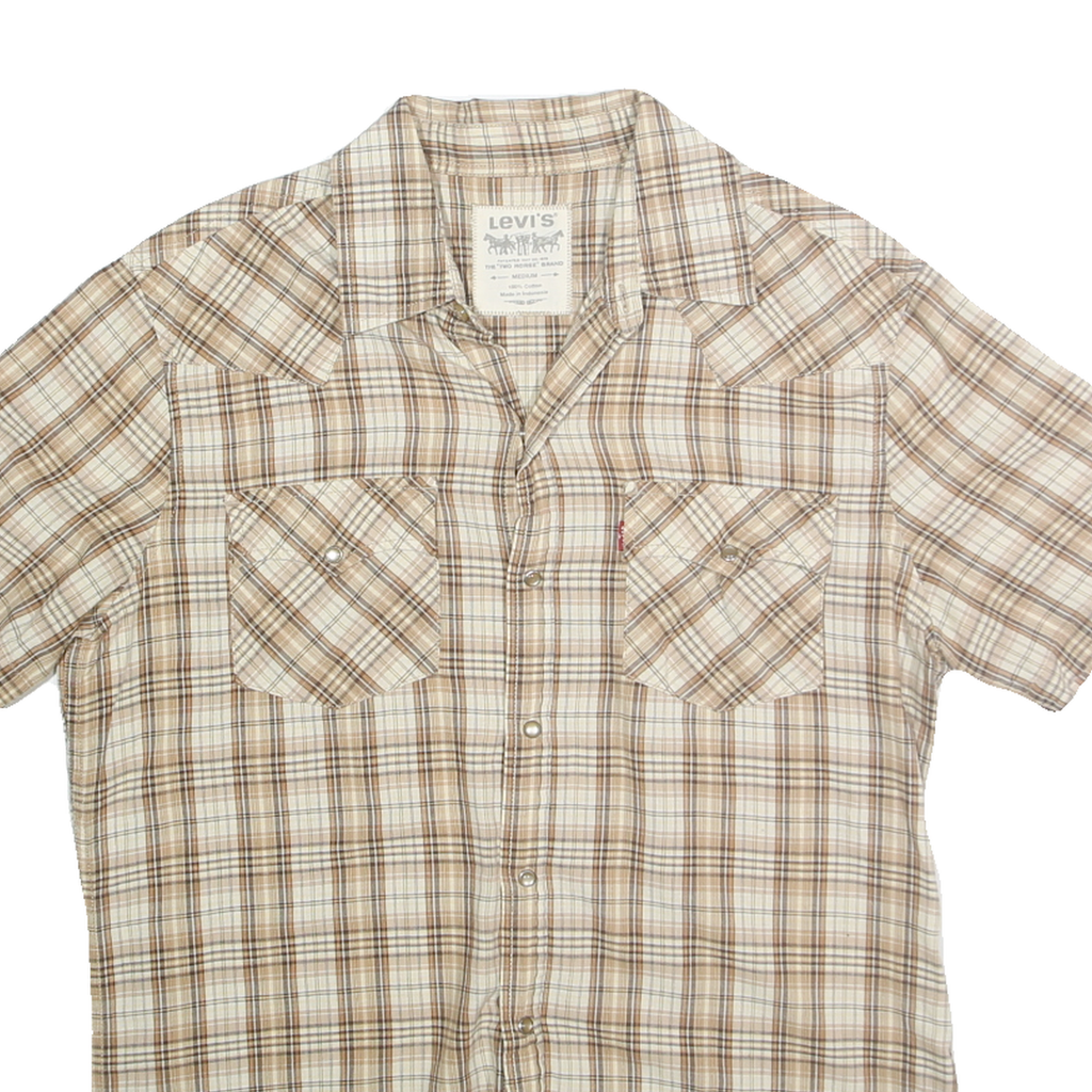 LEVI'S Mens Beige & Brown Check Casual Shirt M Short Sleeve Cotton