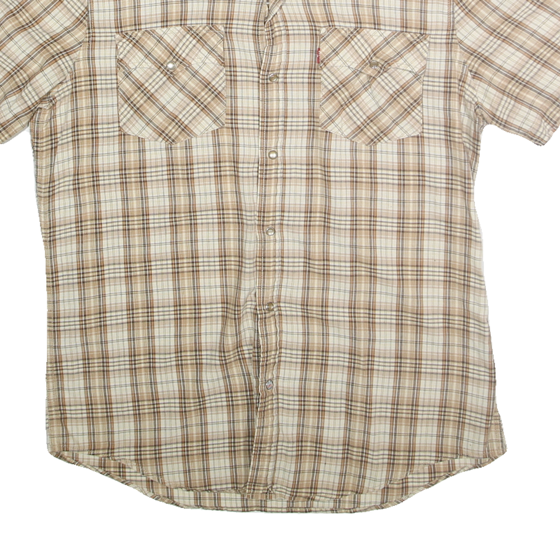 LEVI'S Mens Beige & Brown Check Casual Shirt M Short Sleeve Cotton