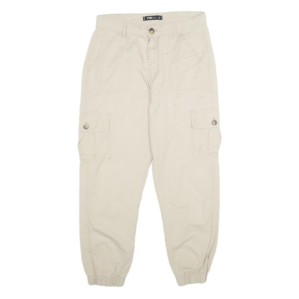 FB SISTER Womens Cotton Beige Casual Regular Fit Cargo Trousers W30 L27 Elastic