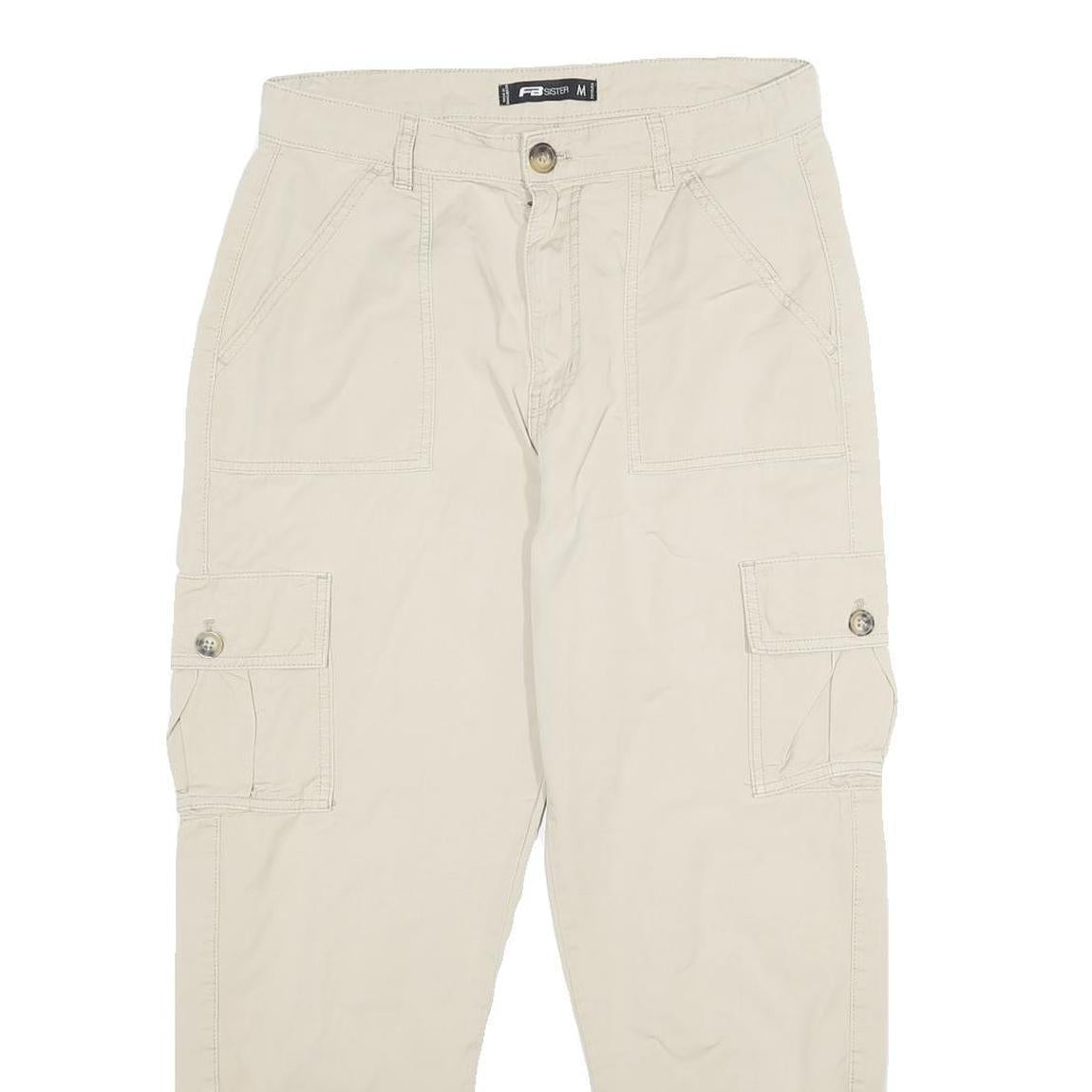 FB SISTER Womens Cotton Beige Casual Regular Fit Cargo Trousers W30 L27 Elastic