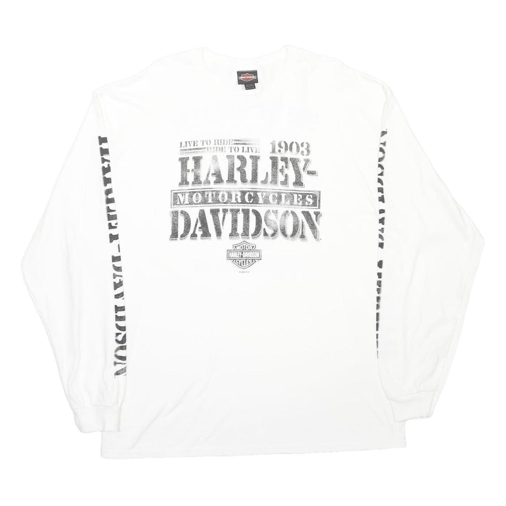HARLEY DAVIDSON Mens White Logo Graphic T-Shirt XL Long Sleeve Crew Neck