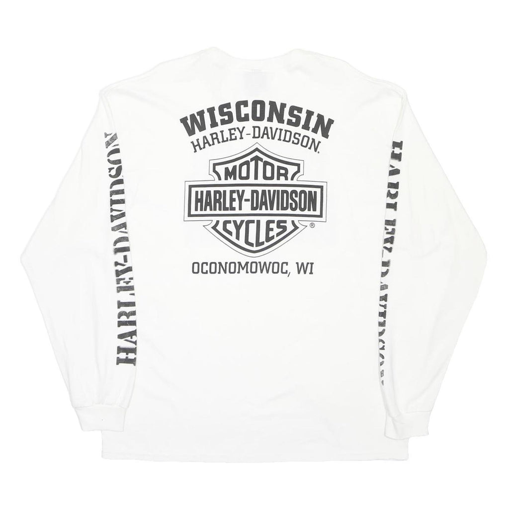 HARLEY DAVIDSON Mens White Logo Graphic T-Shirt XL Long Sleeve Crew Neck