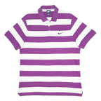 NIKE Mens Purple & White Striped Short Sleeve Polo Shirt 2XL Classic Fit Cotton