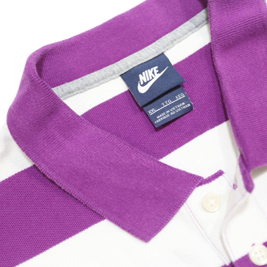 NIKE Mens Purple & White Striped Short Sleeve Polo Shirt 2XL Classic Fit Cotton