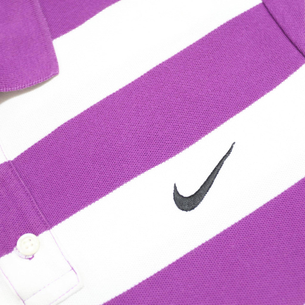 NIKE Mens Purple & White Striped Short Sleeve Polo Shirt 2XL Classic Fit Cotton