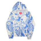 GUESS Womens Blue & White Printed Zip Jacket S Polyester Lightweight Hooded