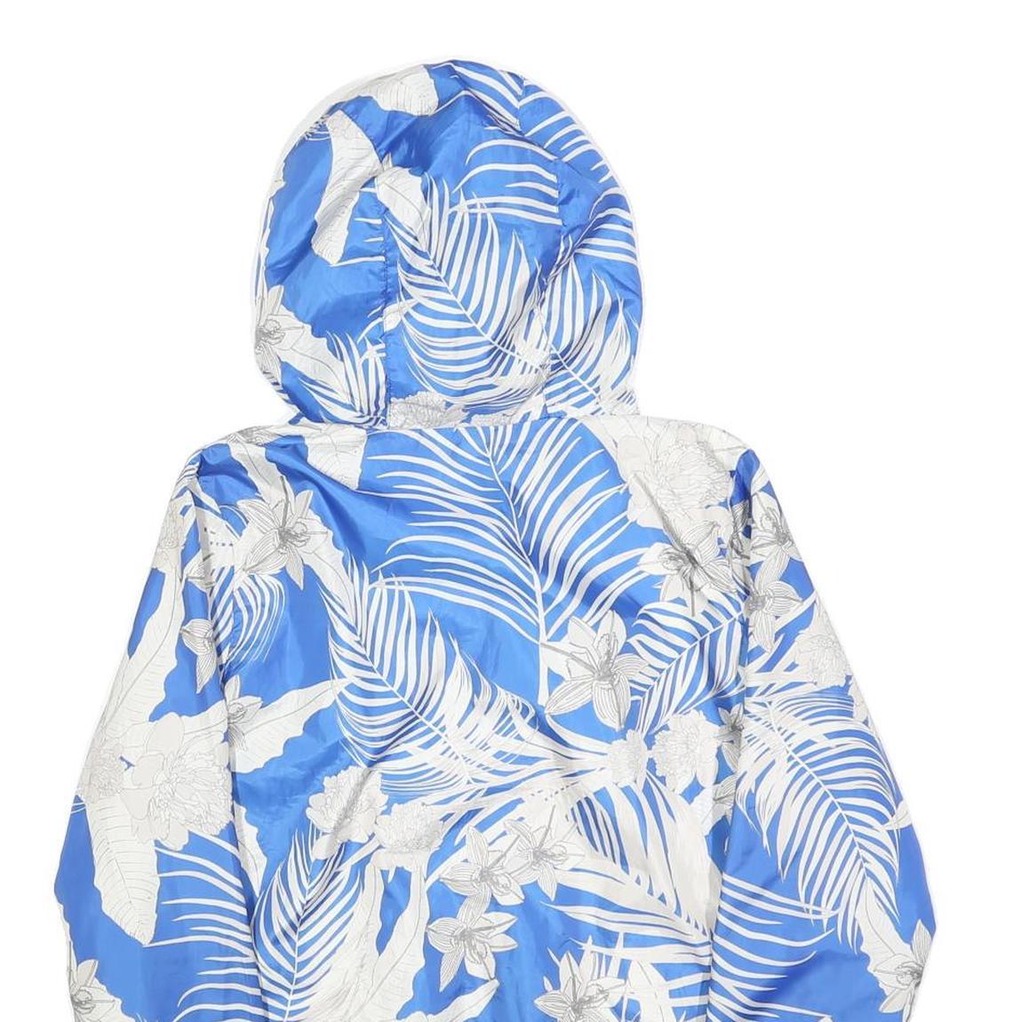 GUESS Womens Blue & White Printed Zip Jacket S Polyester Lightweight Hooded