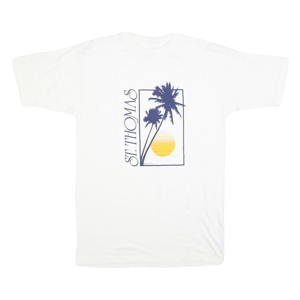 Mens White St Thomas Graphic T-Shirt L Short Sleeve Crew Neck Cotton