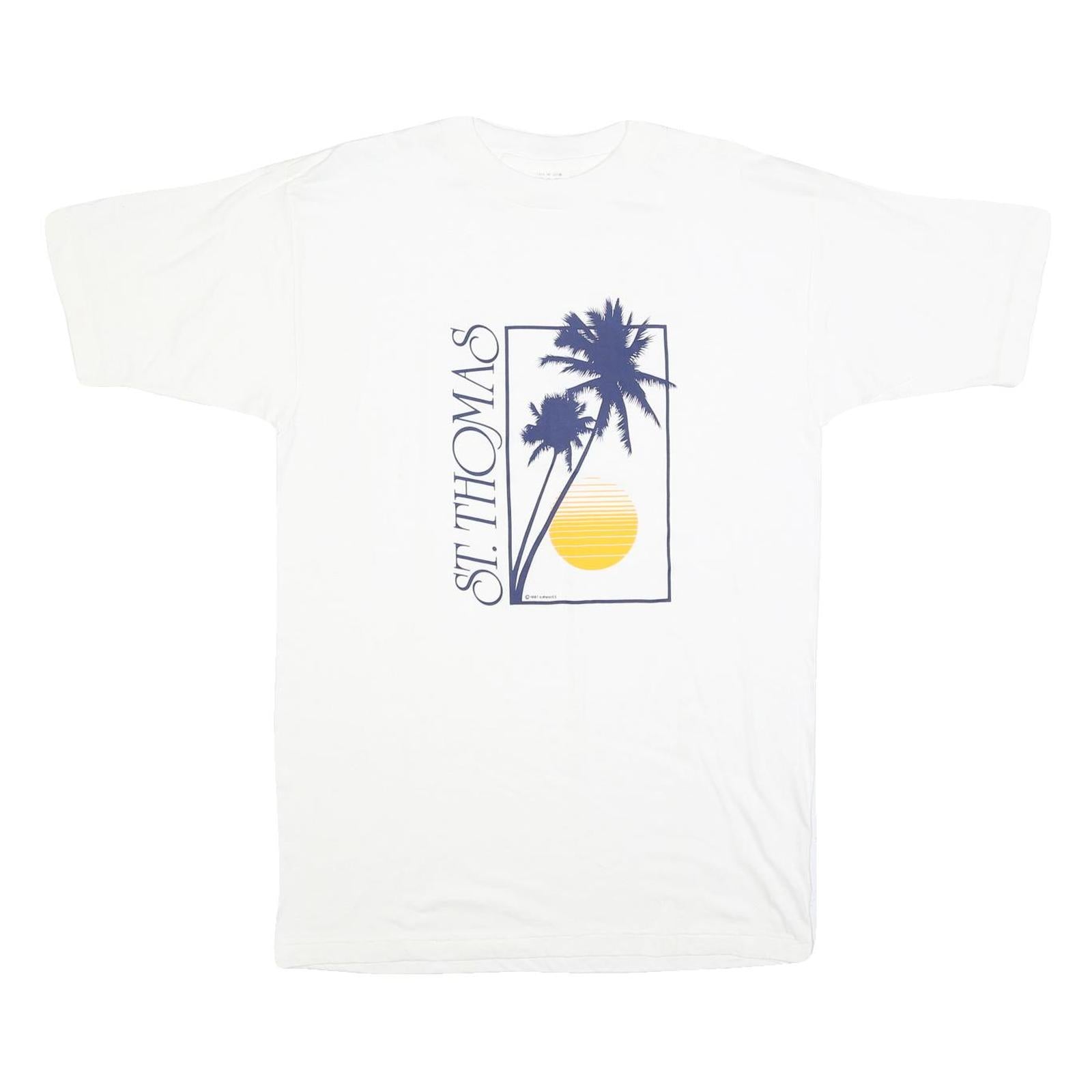 Mens White St Thomas Graphic T-Shirt L Short Sleeve Crew Neck Cotton