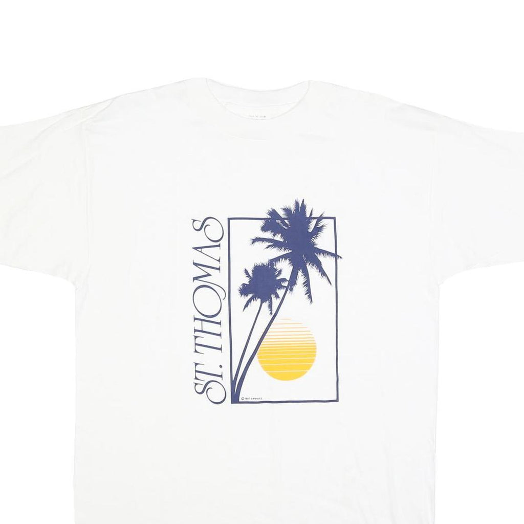 Mens White St Thomas Graphic T-Shirt L Short Sleeve Crew Neck Cotton