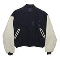 Mike Reynolds Mens Navy & White Wool Blend Button Jacket XS Leather Sleeves