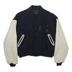 Mike Reynolds Mens Navy & White Wool Blend Button Jacket XS Leather Sleeves