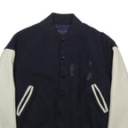Mike Reynolds Mens Navy & White Wool Blend Button Jacket XS Leather Sleeves