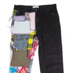 ZARA Patchwork Womens Corduroy Trousers Black Regular Mom W36 L26