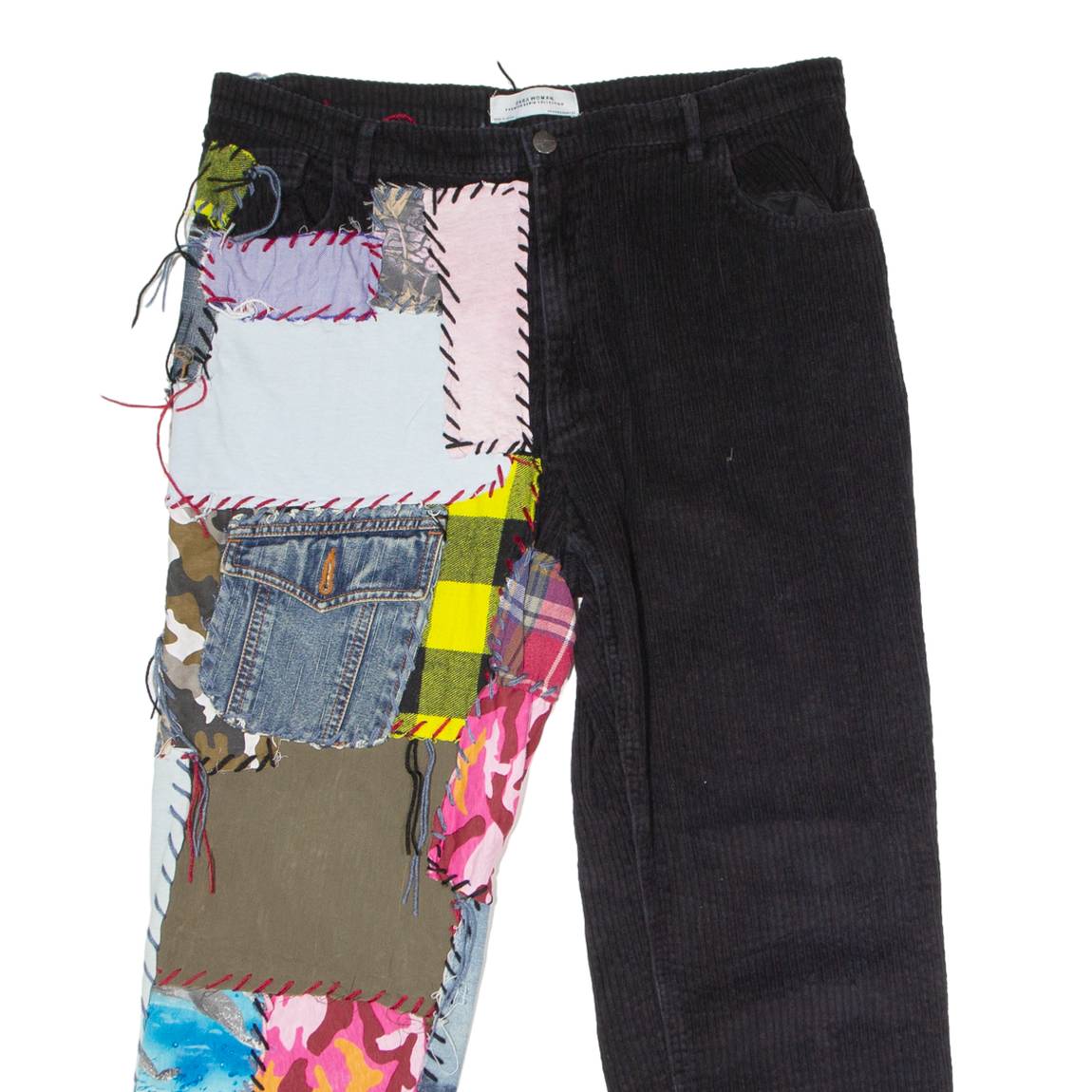 ZARA Patchwork Womens Corduroy Trousers Black Regular Mom W36 L26