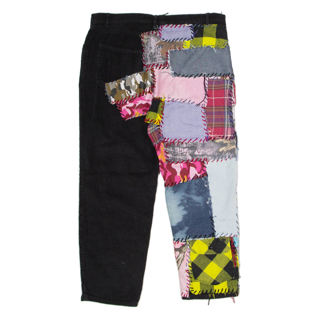 ZARA Patchwork Womens Corduroy Trousers Black Regular Mom W36 L26