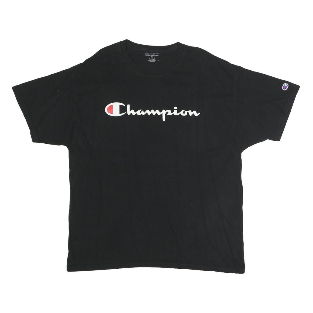 CHAMPION Mens Black XL Graphic T-Shirt Short Sleeve Crew Neck Cotton Casual