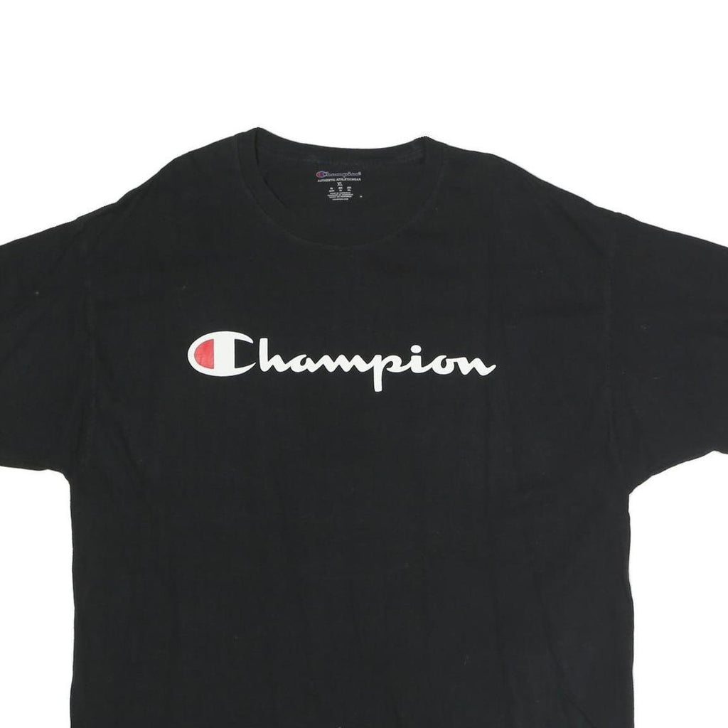 CHAMPION Mens Black XL Graphic T-Shirt Short Sleeve Crew Neck Cotton Casual