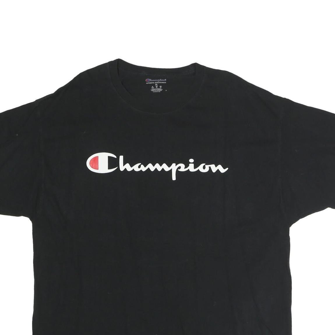 CHAMPION Mens Black XL Graphic T-Shirt Short Sleeve Crew Neck Cotton Casual