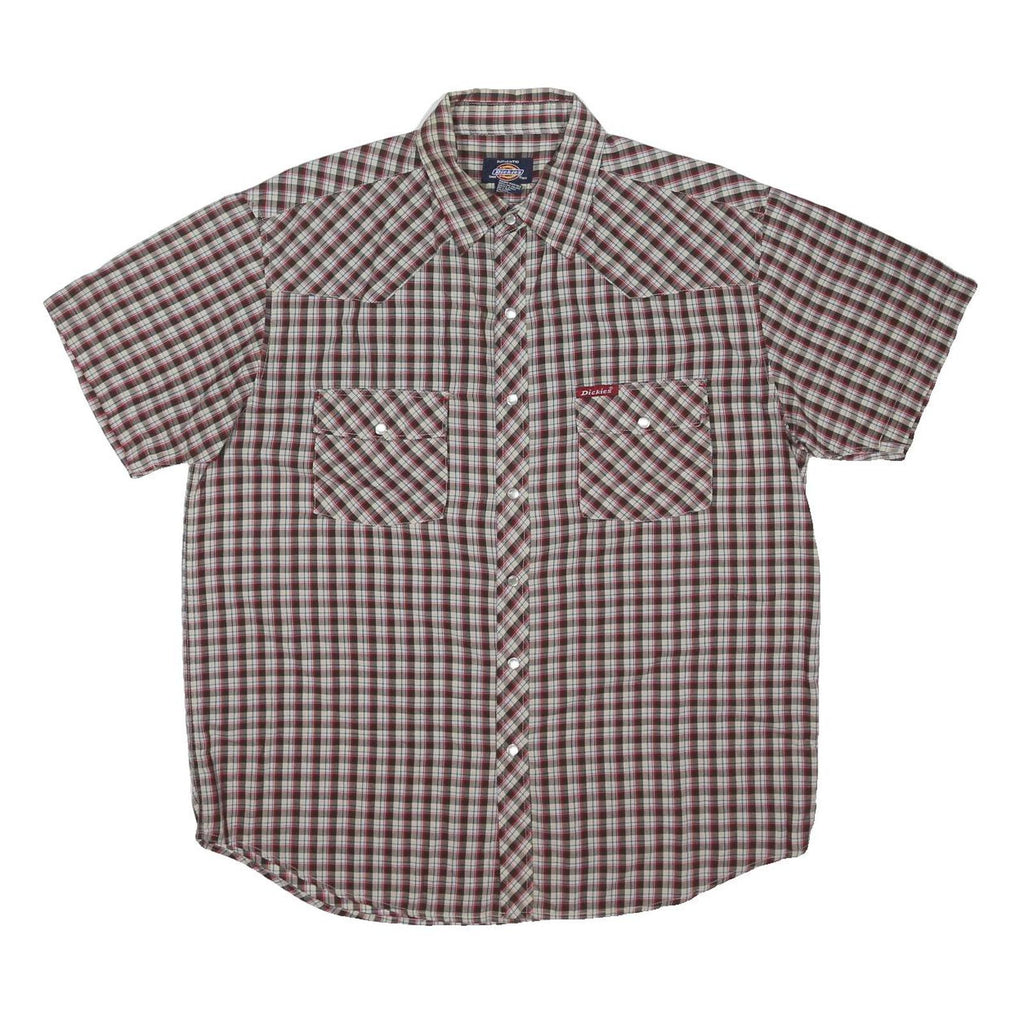 DICKIES Mens Red & White Check Western Shirt L Classic Summer Workwear