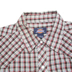 DICKIES Mens Red & White Check Western Shirt L Classic Summer Workwear