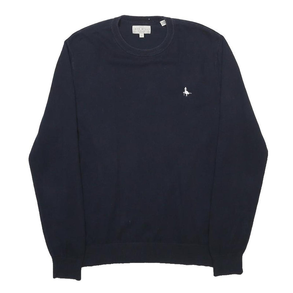 JACK WILLS Mens Navy Plain Jumper Crew Neck Basic Knit M Cotton Blend Casual