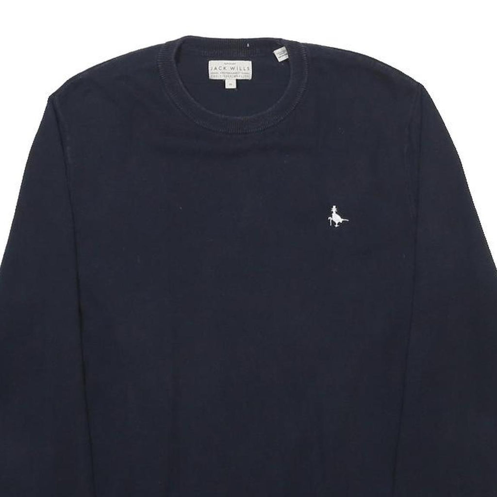 JACK WILLS Mens Navy Plain Jumper Crew Neck Basic Knit M Cotton Blend Casual
