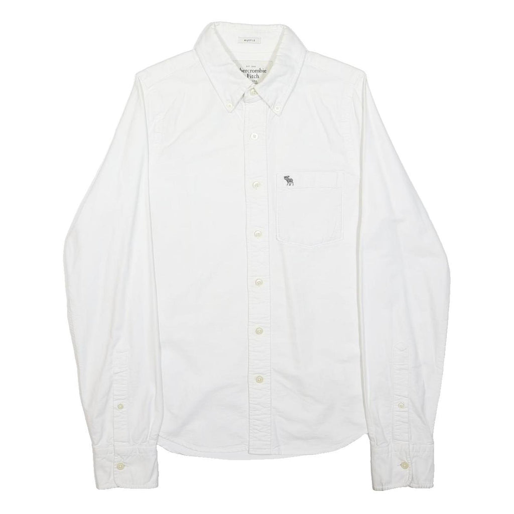 ABERCROMBIE & FITCH Mens White Plain Shirt S Cotton Casual Button-Down