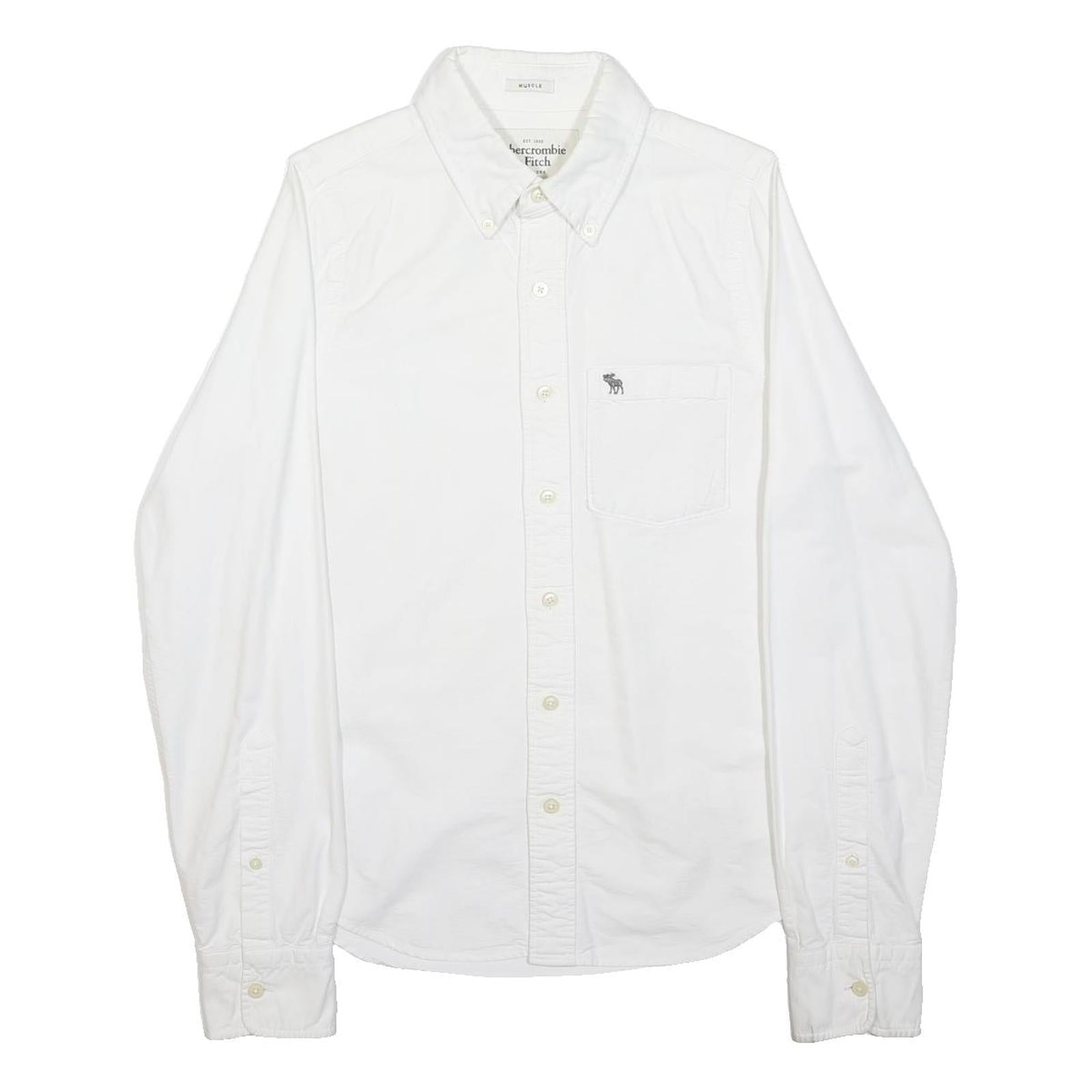ABERCROMBIE & FITCH Mens White Plain Shirt S Cotton Casual Button-Down
