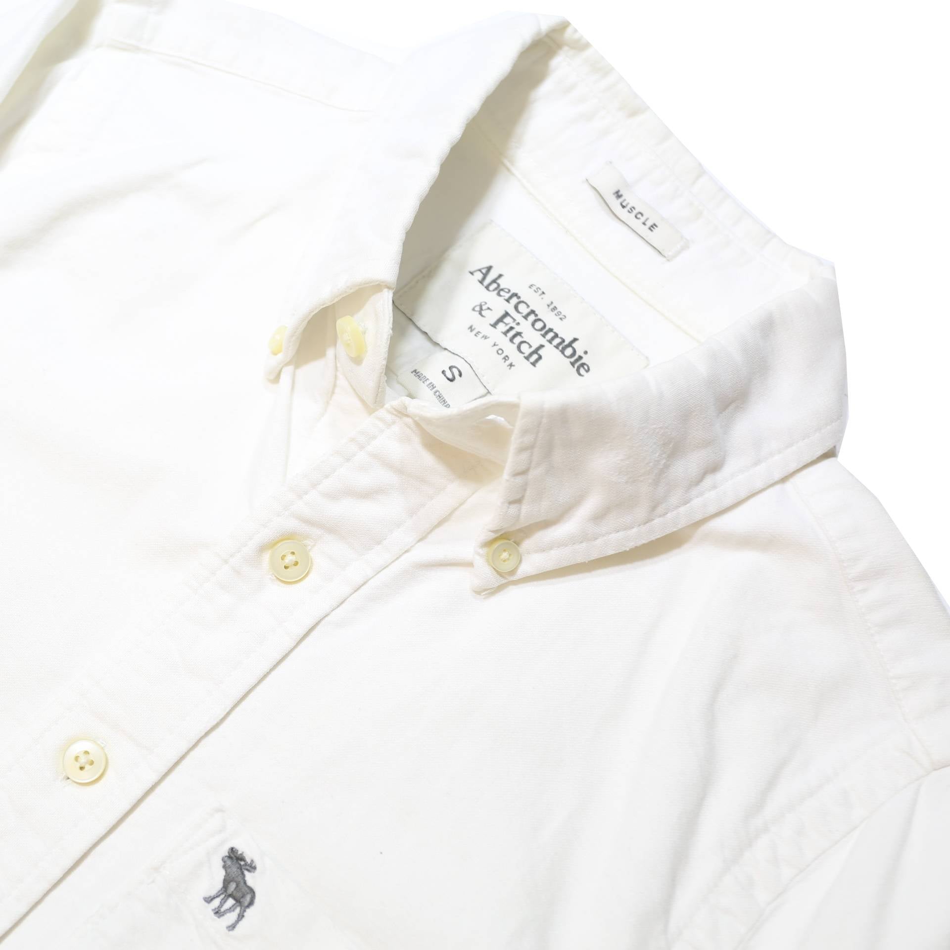 ABERCROMBIE & FITCH Mens White Plain Shirt S Cotton Casual Button-Down