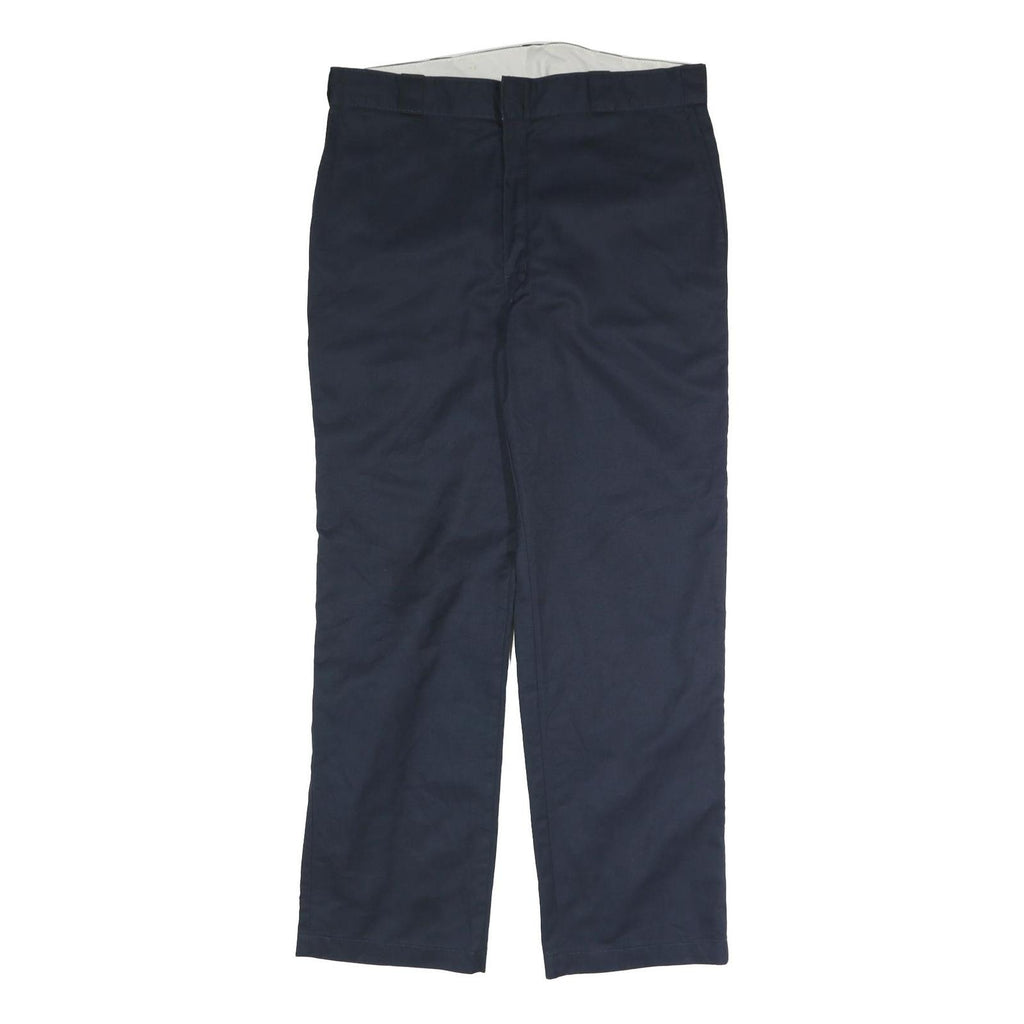 DICKIES Mens Regular Fit Cotton Blend Navy Blue Trousers W37 L31 Workwear Casual