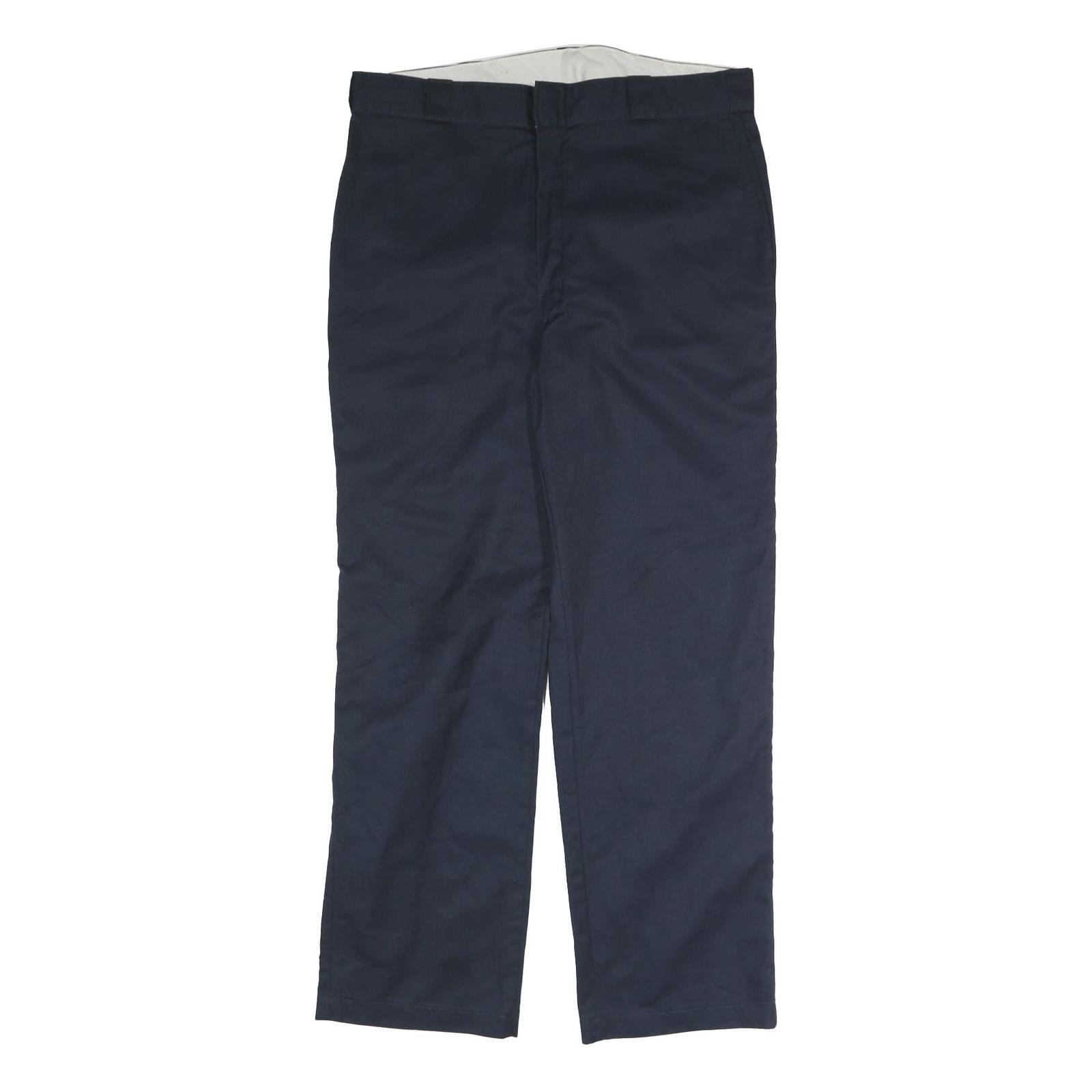DICKIES Mens Regular Fit Cotton Blend Navy Blue Trousers W37 L31 Workwear Casual