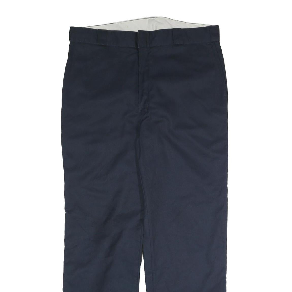 DICKIES Mens Regular Fit Cotton Blend Navy Blue Trousers W37 L31 Workwear Casual