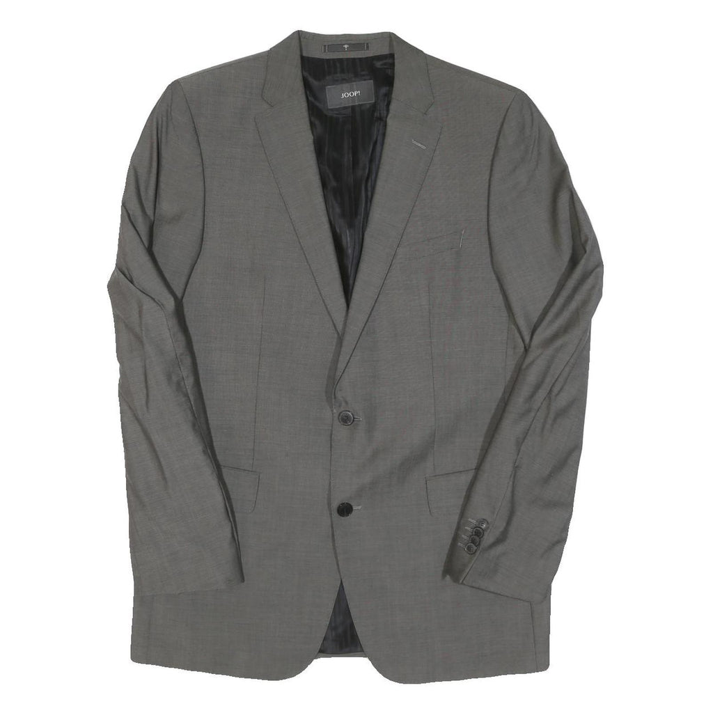 Mens Grey Wool Blend Classic Tailored Jacket L Button Closure Plain Formal