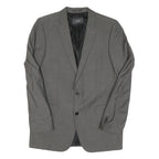 Mens Grey Wool Blend Classic Tailored Jacket L Button Closure Plain Formal