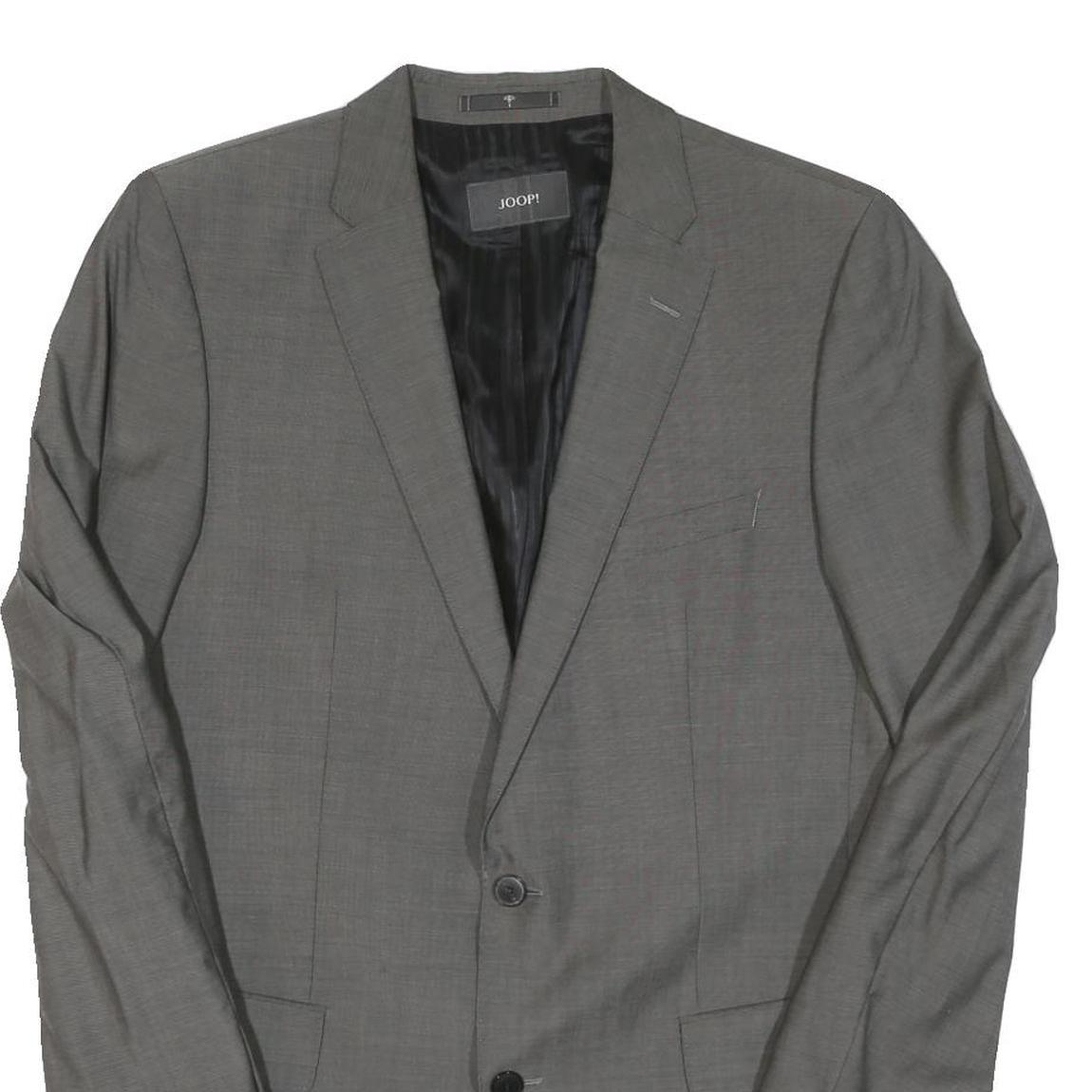 Mens Grey Wool Blend Classic Tailored Jacket L Button Closure Plain Formal