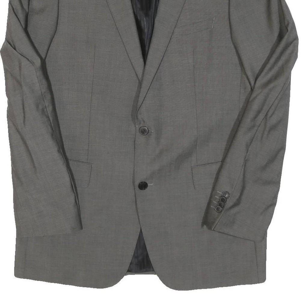 Mens Grey Wool Blend Classic Tailored Jacket L Button Closure Plain Formal