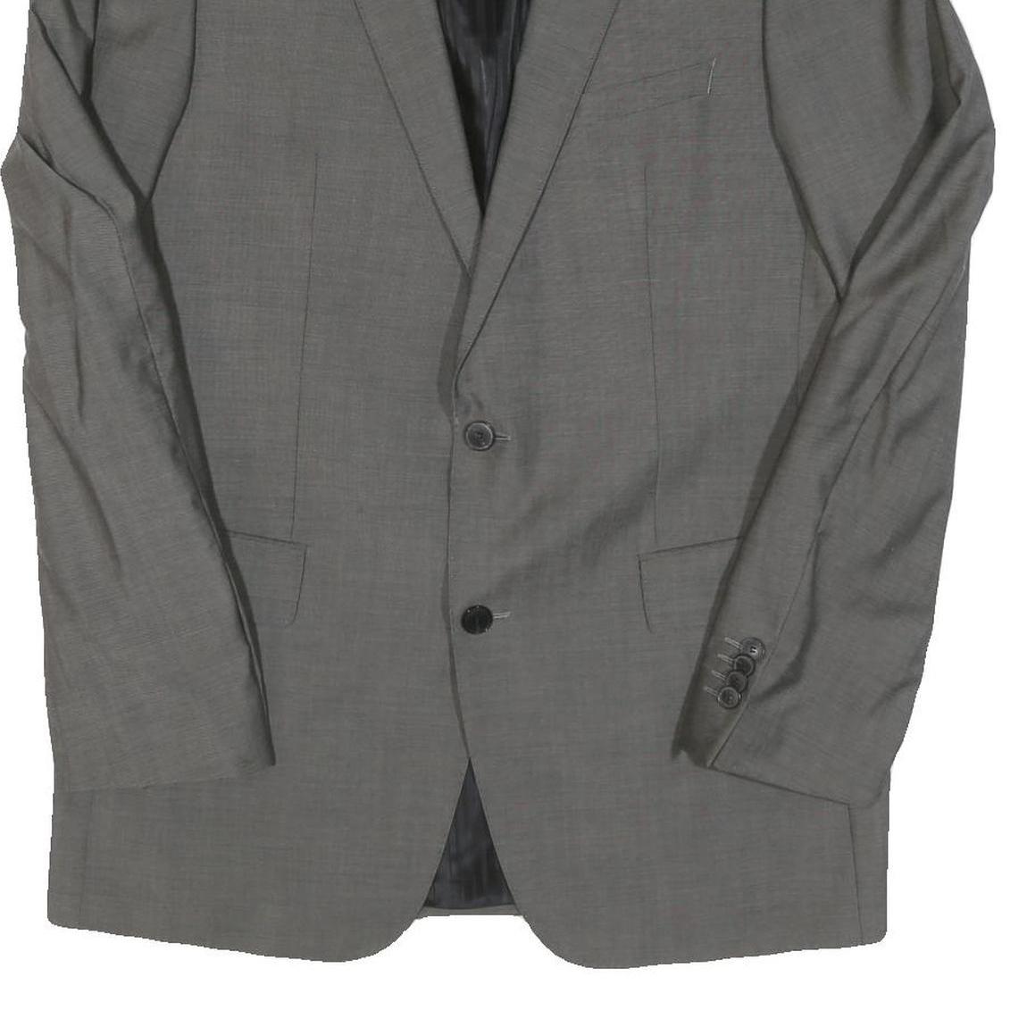 Mens Grey Wool Blend Classic Tailored Jacket L Button Closure Plain Formal