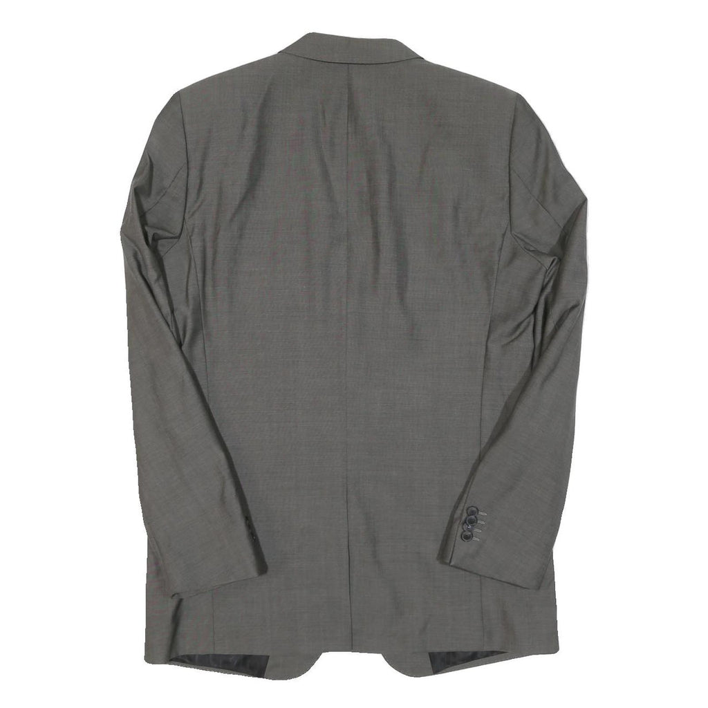 Mens Grey Wool Blend Classic Tailored Jacket L Button Closure Plain Formal