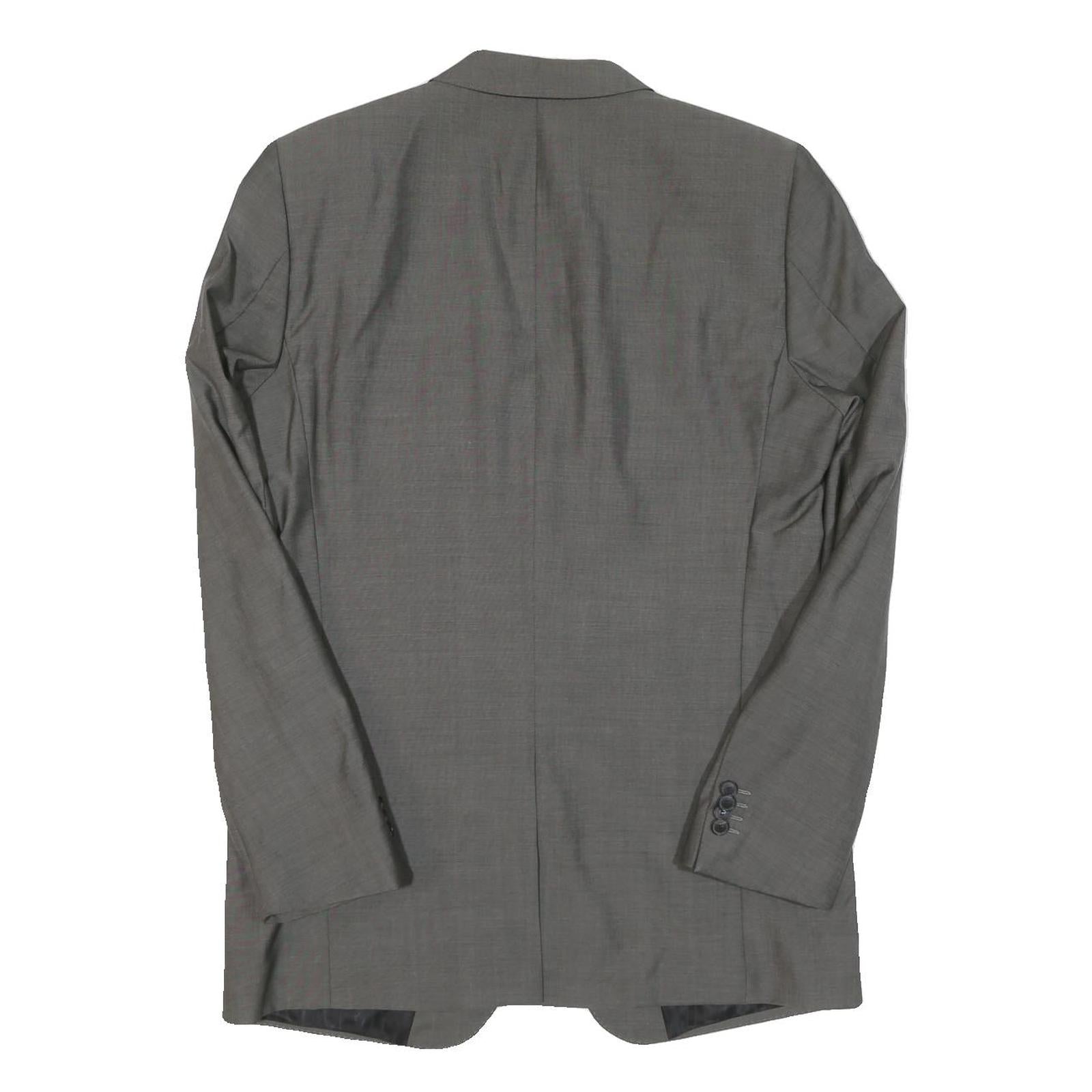 Mens Grey Wool Blend Classic Tailored Jacket L Button Closure Plain Formal