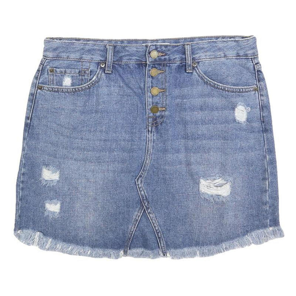 JBD Womens Blue Denim Mini Cotton Blend Distressed Skirt L Casual Summer