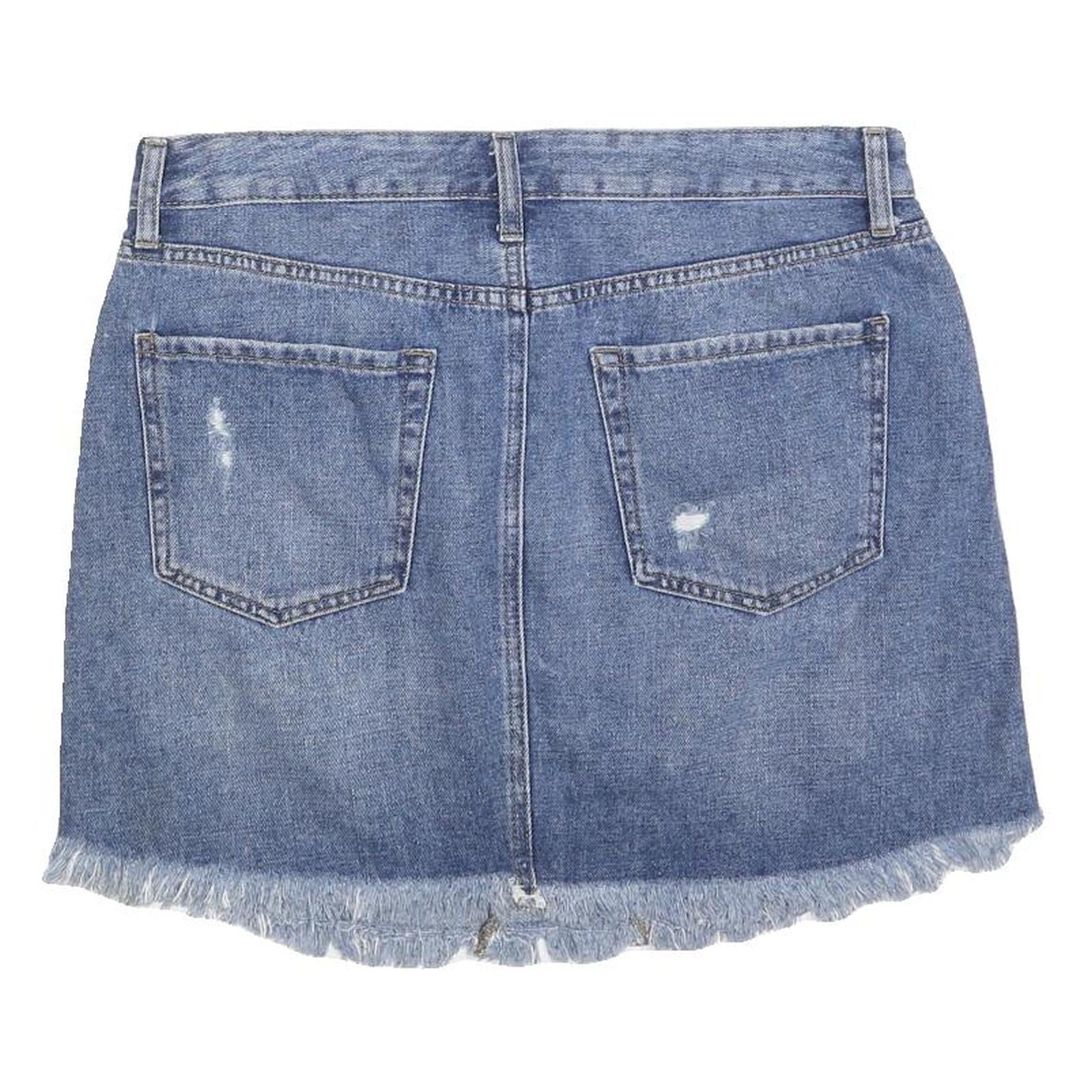 JBD Womens Blue Denim Mini Cotton Blend Distressed Skirt L Casual Summer