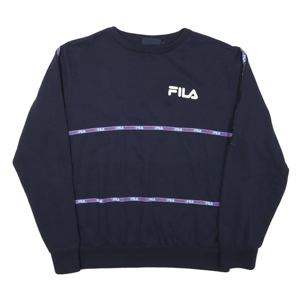 FILA Mens Navy Blue Sweatshirt M Crew Neck Cotton Blend Pullover Logo Tape