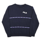 FILA Mens Navy Blue Sweatshirt M Crew Neck Cotton Blend Pullover Logo Tape