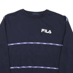 FILA Mens Navy Blue Sweatshirt M Crew Neck Cotton Blend Pullover Logo Tape
