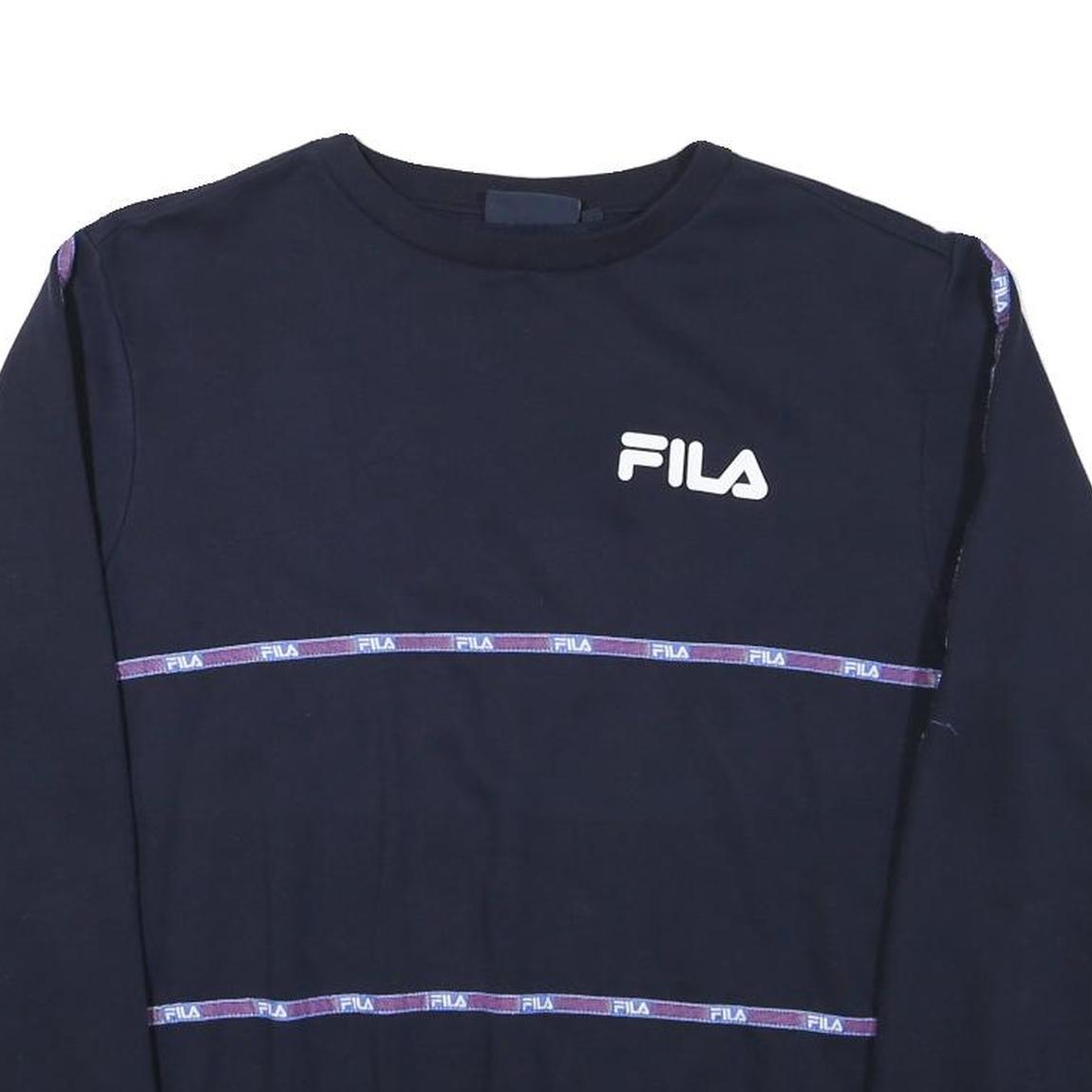 FILA Mens Navy Blue Sweatshirt M Crew Neck Cotton Blend Pullover Logo Tape