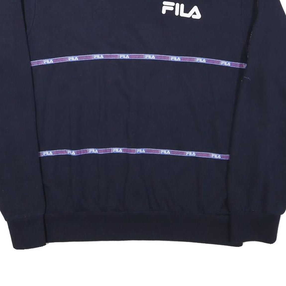 FILA Mens Navy Blue Sweatshirt M Crew Neck Cotton Blend Pullover Logo Tape