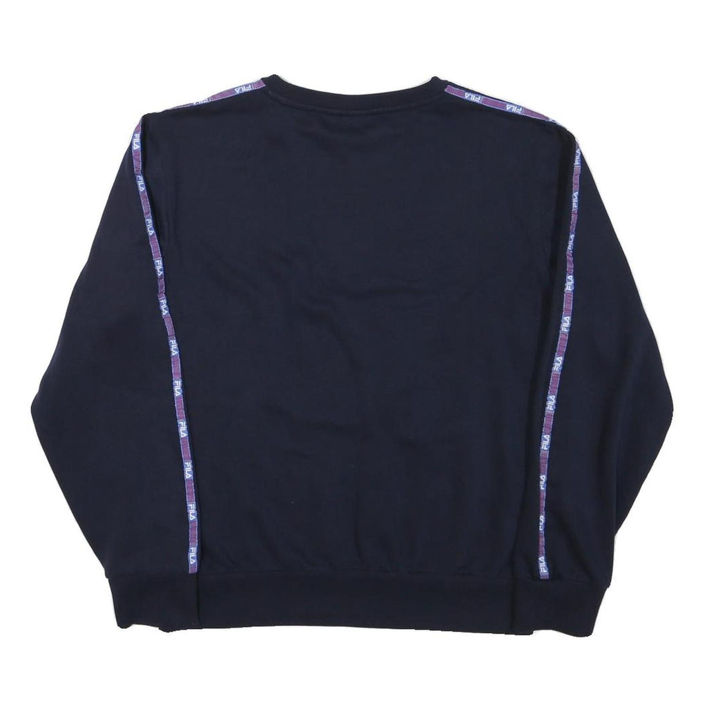 FILA Mens Navy Blue Sweatshirt M Crew Neck Cotton Blend Pullover Logo Tape