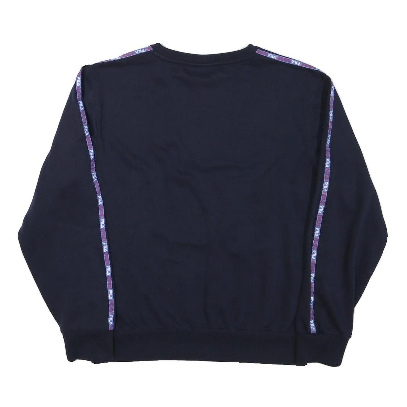 FILA Mens Navy Blue Sweatshirt M Crew Neck Cotton Blend Pullover Logo Tape